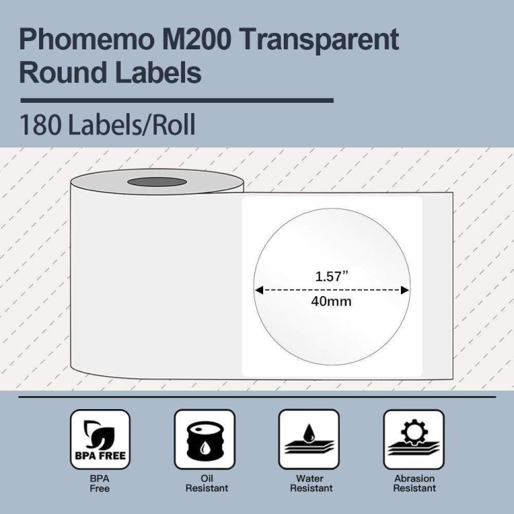 For Phomemo M110 / M200 180pcs /Roll 40x40mm Circular Transparent Self - Adhesive Tag - British D'sire