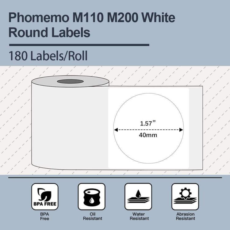 For Phomemo M110 / M200 180pcs /Roll 40x40mm Round Self - Adhesive Thermal Labels - British D'sire