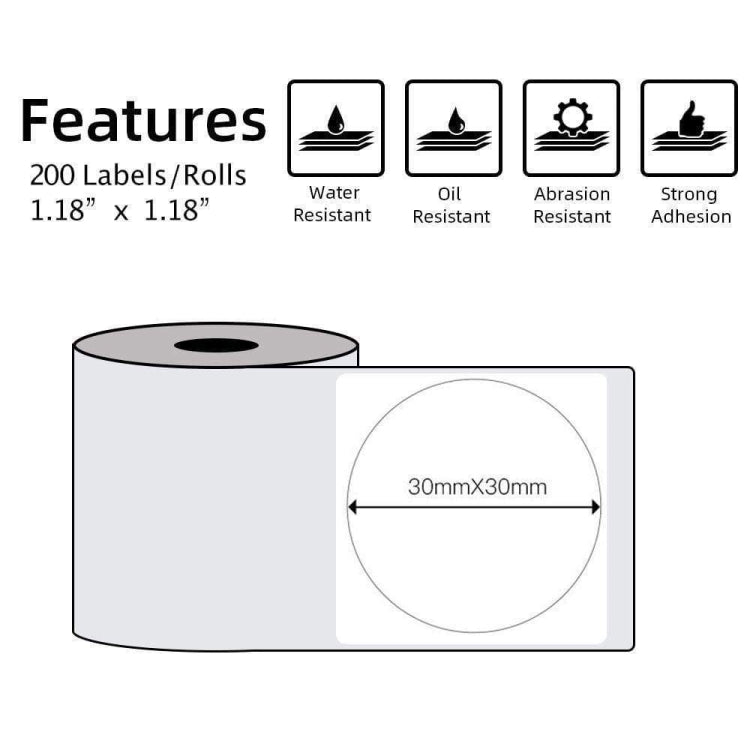 For Phomemo M110 / M200 200pcs /Roll 30x30mm Round Self-Adhesive Thermal Labels Secondary image