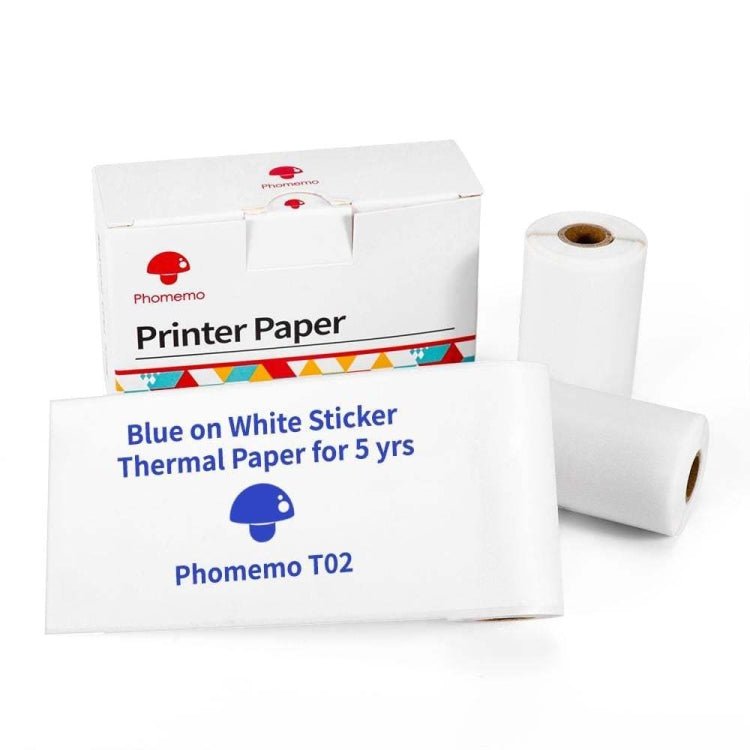 For Phomemo T02 3rolls Bluetooth Printer Thermal Paper Label Paper 50mmx3m 5 Years Blue on White Sticker - British D'sire Main image
