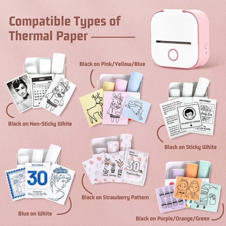 For Phomemo T02 3rolls Bluetooth Printer Thermal Paper Label Paper 53mmx6.5m 5 Years Black on Yellow/Pink/Blue No Adhesive - British D'sire