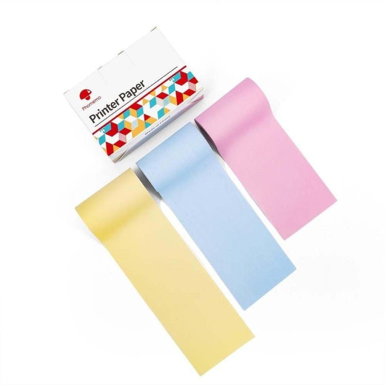For Phomemo T02 3rolls Bluetooth Printer Thermal Paper Label Paper 53mmx6.5m 5 Years Black on Yellow/Pink/Blue No Adhesive - British D'sire