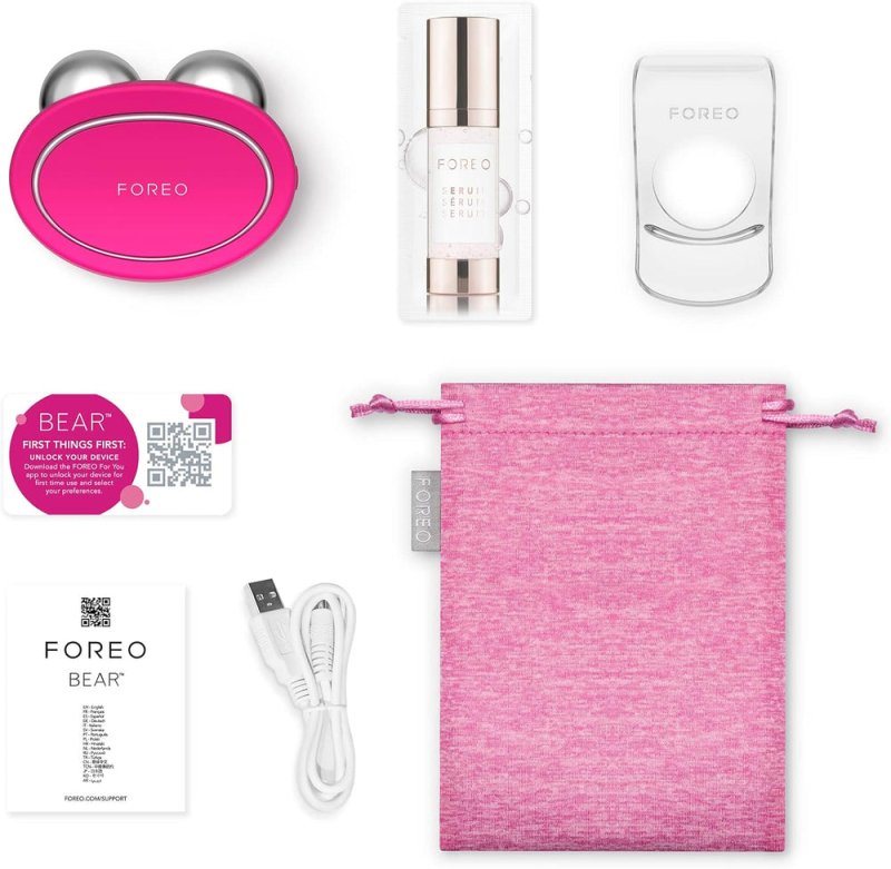 Foreo Bear Smart Microcurrent Face Lift Device | Face Sculptor & Jaw Excerciser | Immediately Visible Non-Invasive Face Lift | Antiaging | Safe & Painless | Fuchsia - Beauty Tools - British D'sire