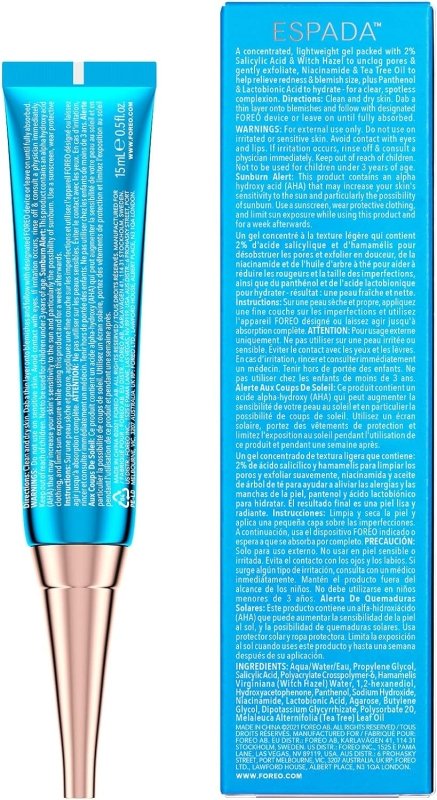 FOREO ESPADA BHA+PHA Blemish Solution 15 ml, Acne Treatment & Blackhead Remover, Face Care, 2% Salicylic Acid, Witch Hazel, Tea Tree Oil, Niacinamide, Dermatologist-Tested, Cruelty-Free & Vegan, Blue - Acne treatment - British D'sire