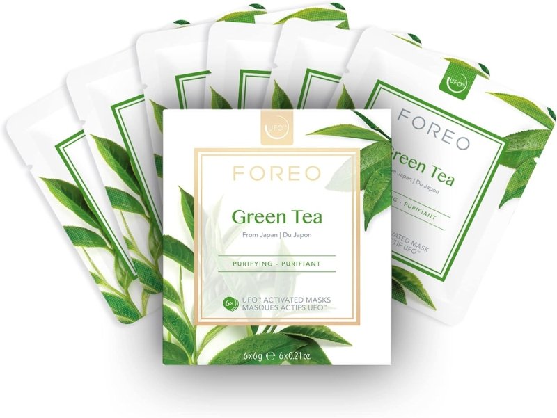 FOREO Green Tea UFO Activated Facial Mask for Blemish - Prone Oily Skin, 6 pack, Purifying, Antioxidant, Moisturizing, Green Tea & Ulmus Extract, Cruelty - Free, Clean Formula, Compatible with UFO 2 & UFO - Face Masks - British D'sire