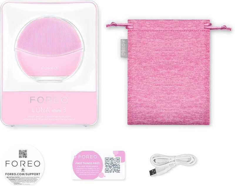 Foreo Luna Mini 3 Facial Cleansing Brush - Travel Accessories - Face Massager Electric, Ultra-Hygienic Silicone - Simple Face Wash - Electric Face Cleanser - App-Connected - Pearl Pink - Facial Cleansers - British D'sire