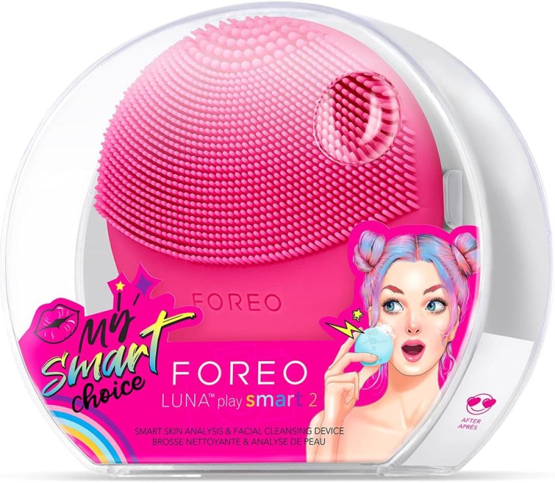 FOREO LUNA play smart 2 - Facial Cleansing Brush - 2-in-1 Skin Analysis & Facial Cleanser - Travel Accessories - Silicone Face Massager - Holiday Essentials - App-connected - Cherry Up - Facial Cleansers - British D'sire