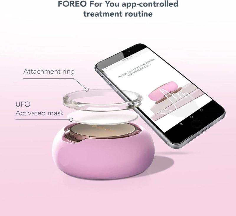 FOREO UFO Full Facial LED Face Mask Treatment, Red Light Therapy Face Care, Korean Skincare, Thermotherapy, Cryotherapy, Face Massager, Moisturiser, Increased Skin Care Absorption - Pearl Pink - Beauty Tools - British D'sire