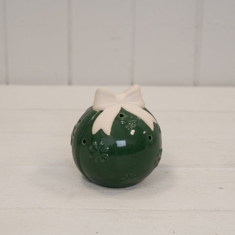 Forest Green Bauble with Cream Bow - Figurines - British D'sire