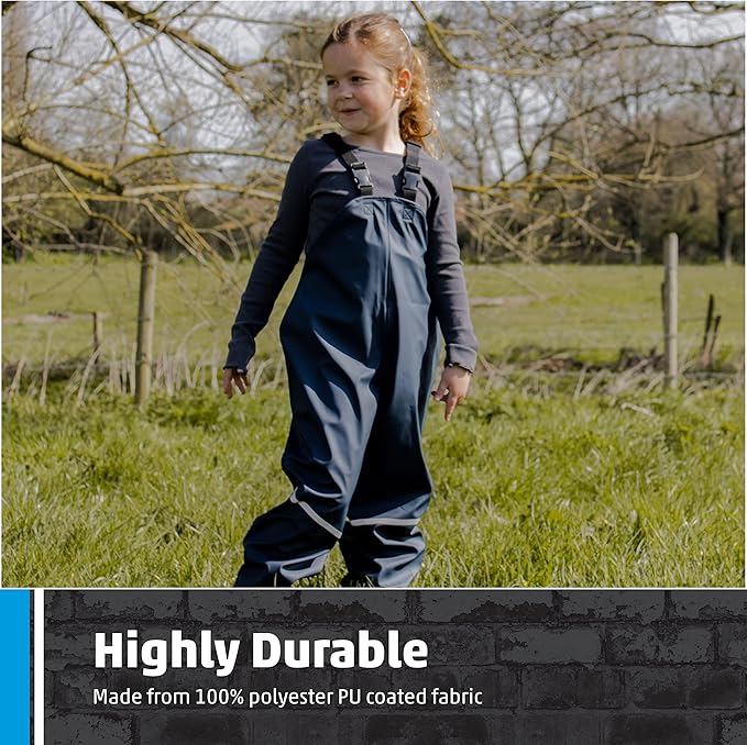 Fort - Splashflex Bib 'N' Brace - Navy & Green - Waterproof Kids Overalls - Adjustable Braces - Windproof - Bib and Brace Overalls Secondary image