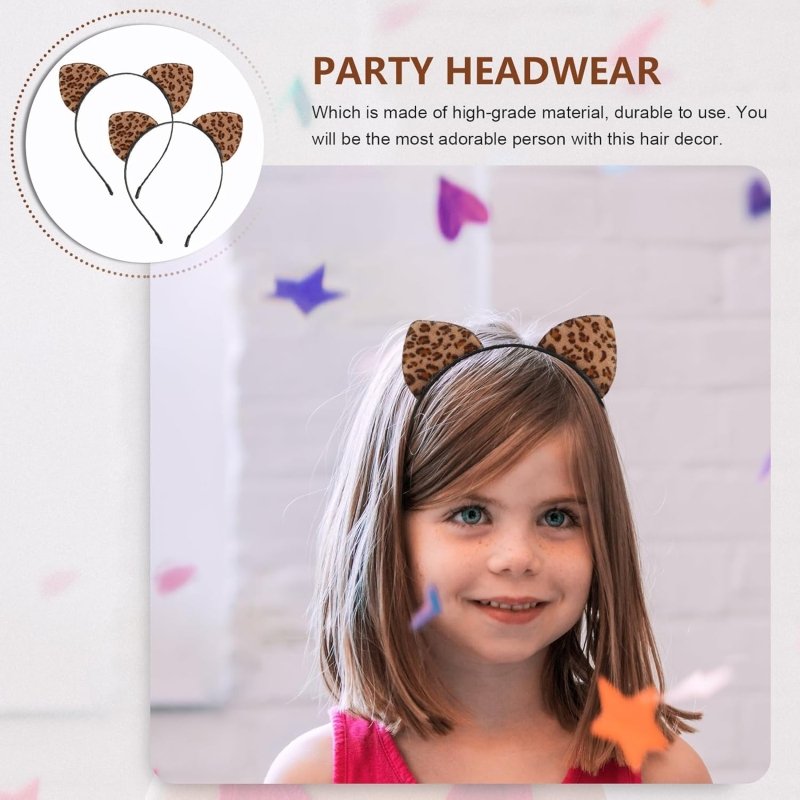 Frcolor 2‑Pack Leopard & Black Cat Ear Headbands - Headbands - British D'sire