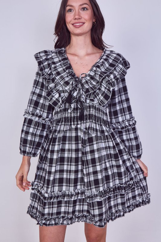 Frill Detail Check Smock Dress - Dresses - British D'sire