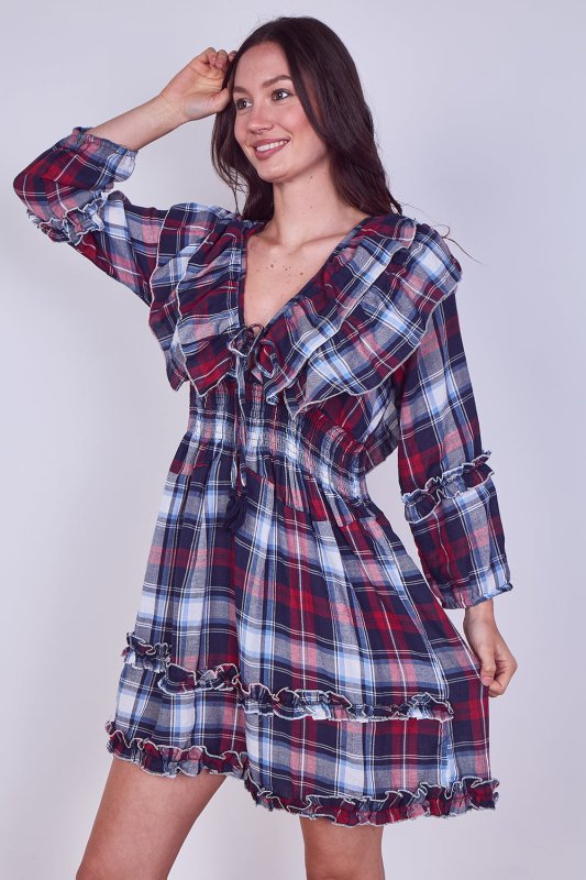 Frill Detail Check Smock Dress - Dresses - British D'sire