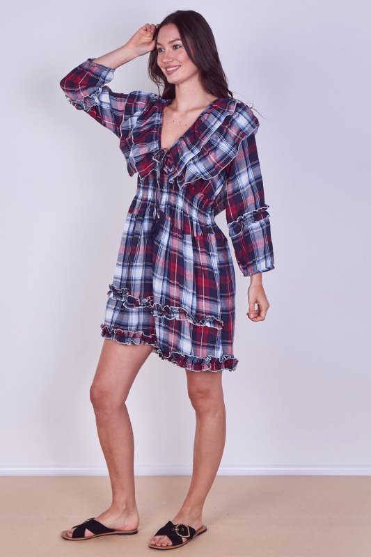 Frill Detail Check Smock Dress - Dresses - British D'sire