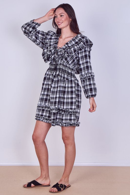 Frill Detail Check Smock Dress - Dresses - British D'sire