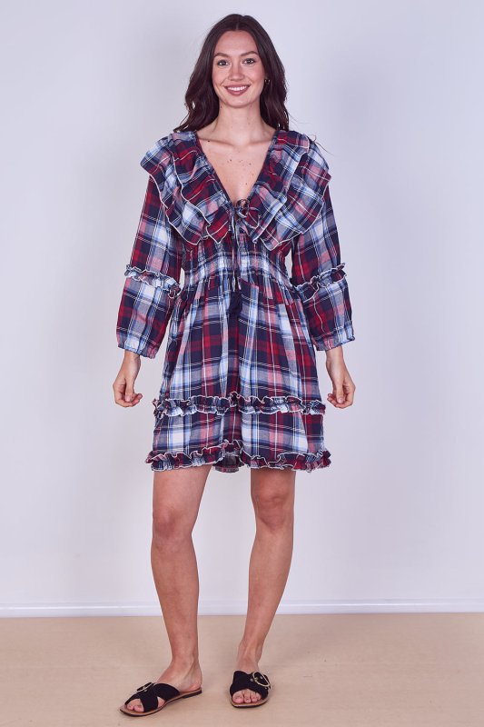 Frill Detail Check Smock Dress - Dresses - British D'sire