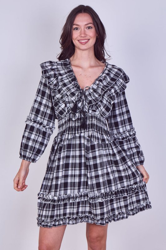 Frill Detail Check Smock Dress - Dresses - British D'sire