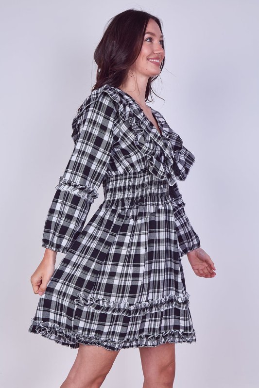 Frill Detail Check Smock Dress - Dresses - British D'sire