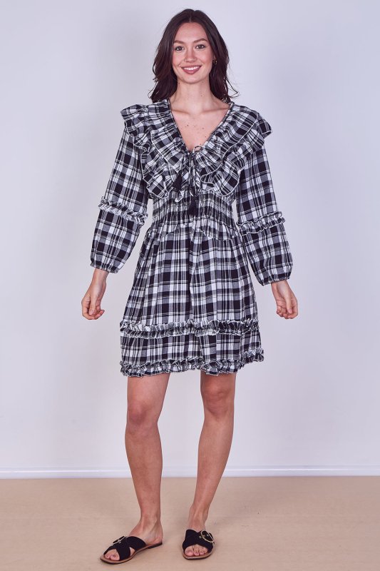 Frill Detail Check Smock Dress - Dresses - British D'sire