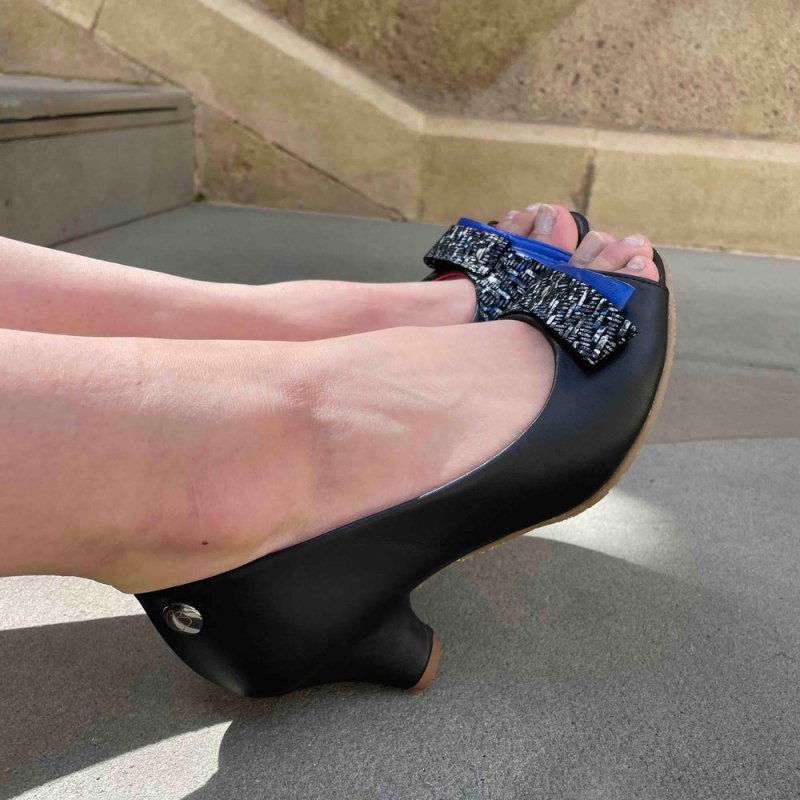 Frise - Black Blue open toe shoe - sizes 36 and 41 left! - Low Heel - British D'sire