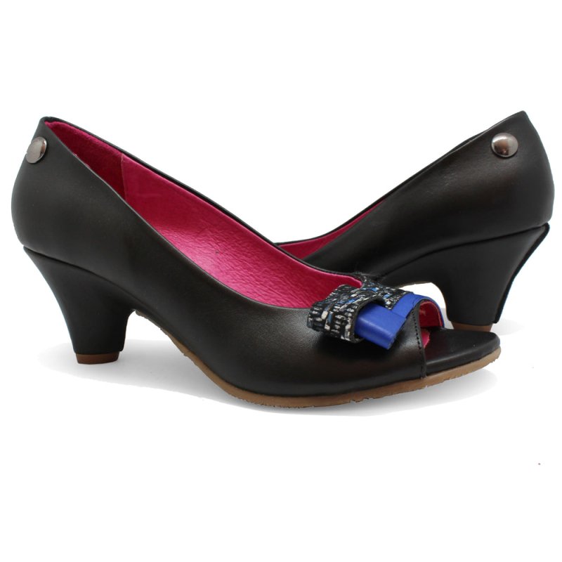 Frise - Black Blue open toe shoe - sizes 36 and 41 left! - Low Heel - British D'sire