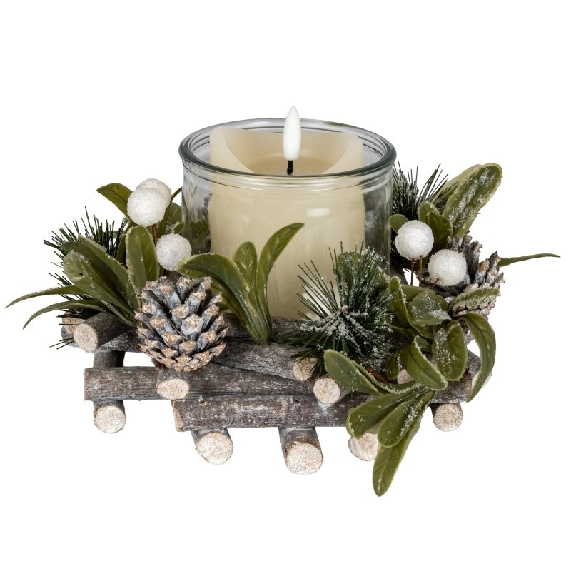 Frosted Mistletoe And Pine Candle Wreath - Wreath - British D'sire