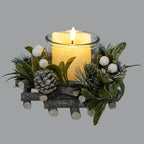Frosted Mistletoe And Pine Candle Wreath - Wreath - British D'sire