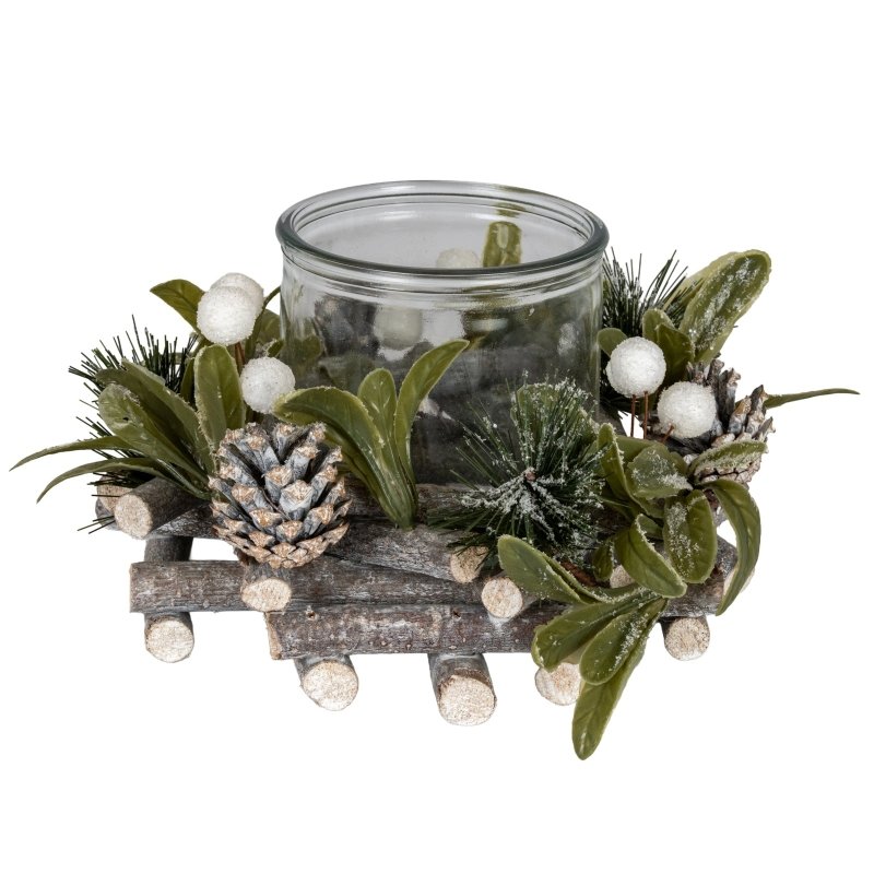 Frosted Mistletoe And Pine Candle Wreath - Wreath - British D'sire