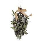 Frosted Mistletoe And Pine Swag With Ribbon - Christmas Decor - British D'sire