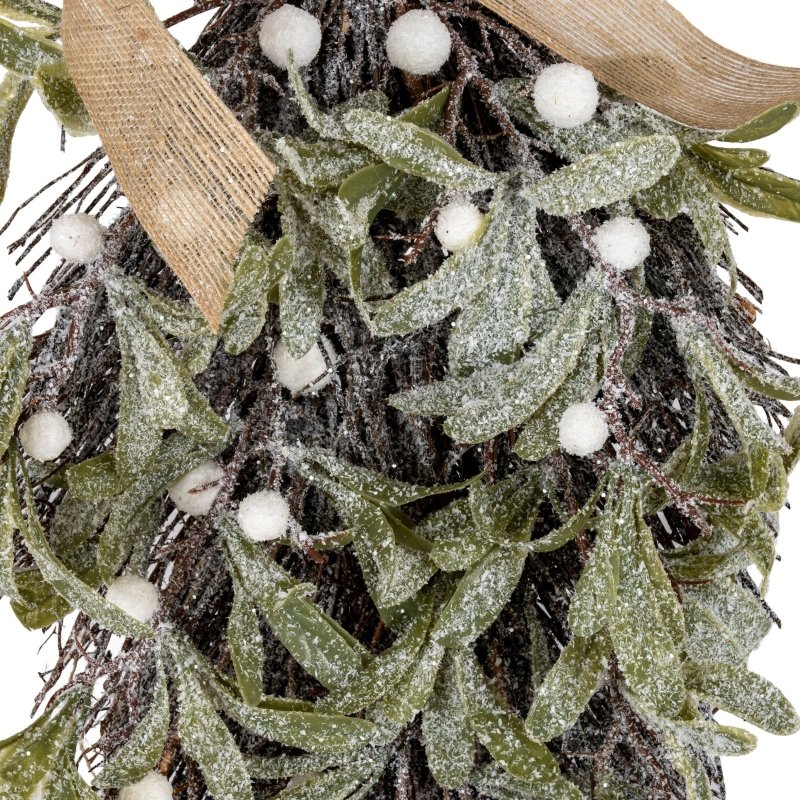 Frosted Mistletoe And Pine Swag With Ribbon - Christmas Decor - British D'sire