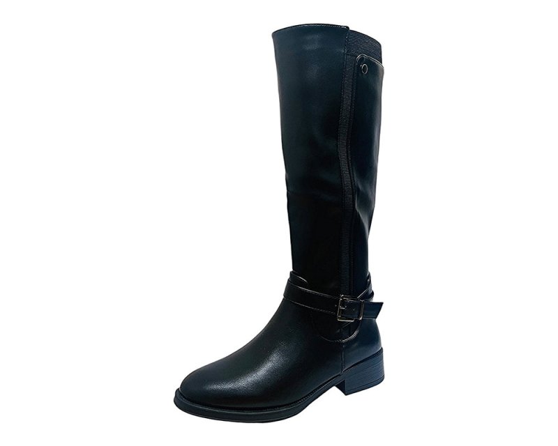 Full Zip Faux Leather Knee High Boots - Boots - British D'sire