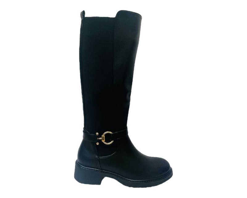 Full Zip Knee High Faux Leather Boots - Boots - British D'sire Main image