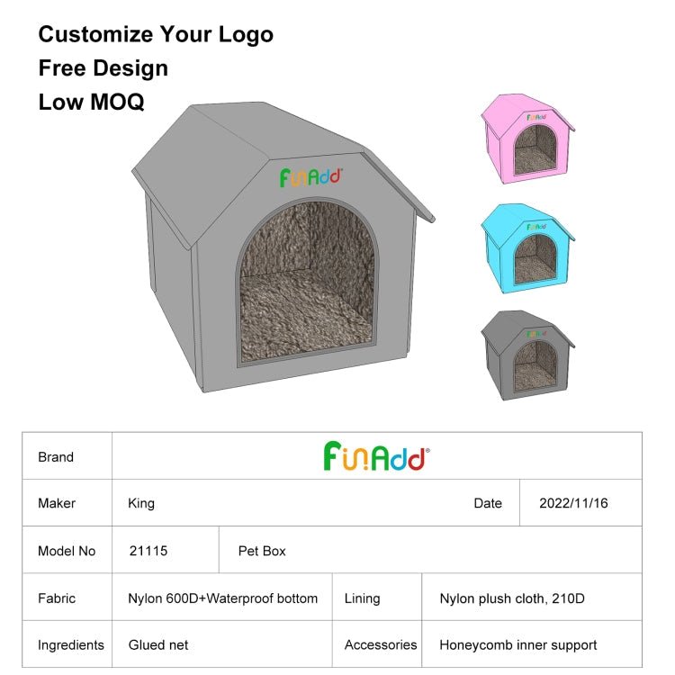 FUNADD Extra Large Folding Weatherproof Pet Houses with Removable Mat (Grey) - British D'sire