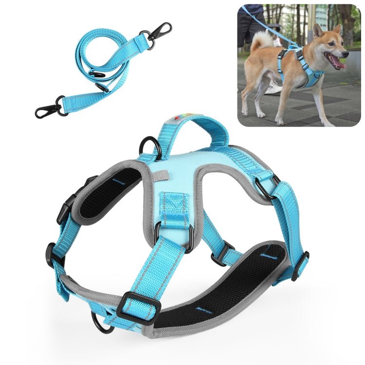 FunAdd Traction Rope Reflective Breathable Nylon Pet Vest Dog Harness, Size: M (Blue) - British D'sire
