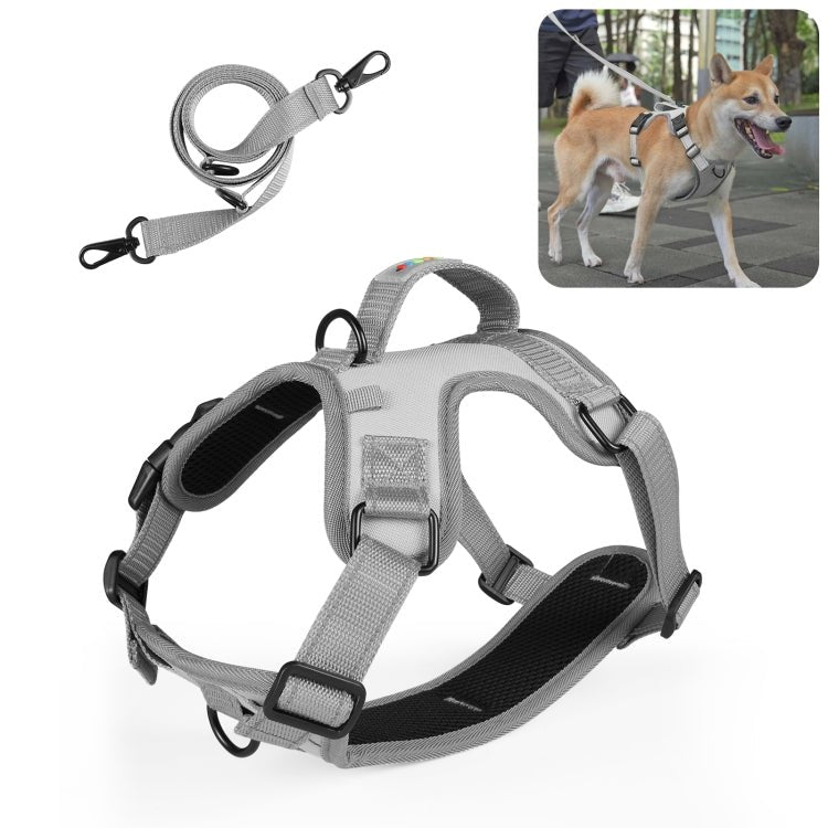 FunAdd Traction Rope Reflective Breathable Nylon Pet Vest Dog Harness, Size: M (Grey) - British D'sire Main image