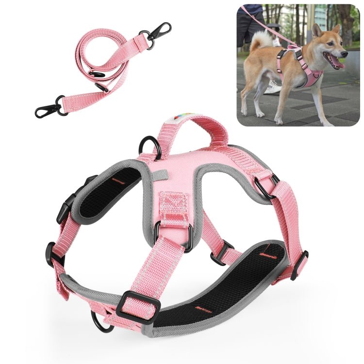 FunAdd Traction Rope Reflective Breathable Nylon Pet Vest Dog Harness, Size: M (Pink) - British D'sire Main image