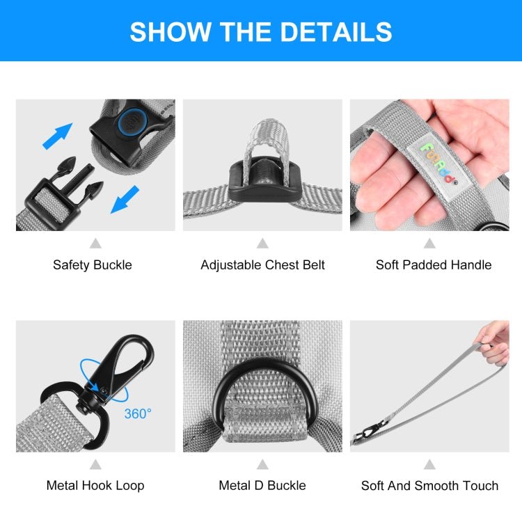 FunAdd Traction Rope Reflective Breathable Nylon Pet Vest Dog Harness, Size: S (Grey) - British D'sire