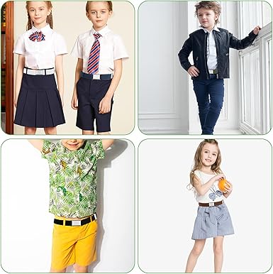 Furuising 5PCS Elastic Kids Belt, Adjustable Kids Belts with Flat Square Buckle, Stretch Toddler Belt for 2 - 15 Years Boys Girls School Trousers Jeans Pants Shorts Dresses - Kids Accessories - British D'sire
