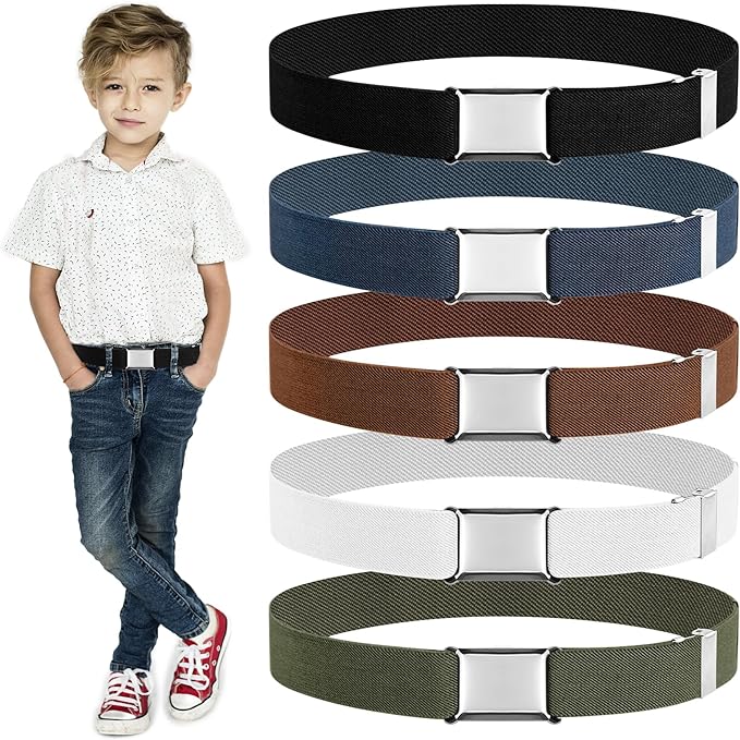 Furuising 5PCS Elastic Kids Belt, Adjustable Kids Belts with Flat Square Buckle, Stretch Toddler Belt for 2 - 15 Years Boys Girls School Trousers Jeans Pants Shorts Dresses - British D'sire