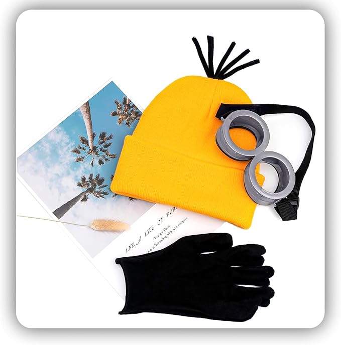 FVCENT Men's Costume Accessory 3 Pcs Halloween Costume Accessories Includes Vintage Steampunk Goggles Glasses Yellow Beanie Knit hats Black Secondary image