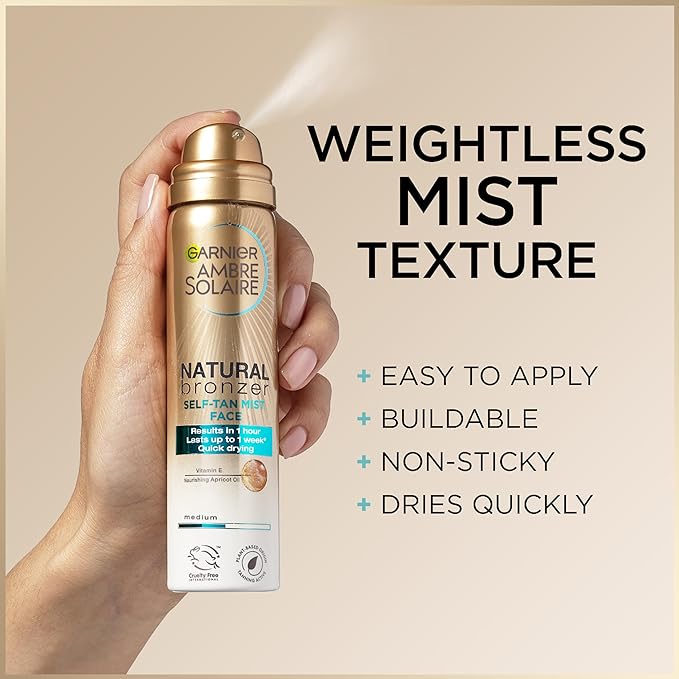 Garnier Ambre Solaire Natural Bronzer Quick Drying Dark Self Tan Face Mist 75ml - British D'sire