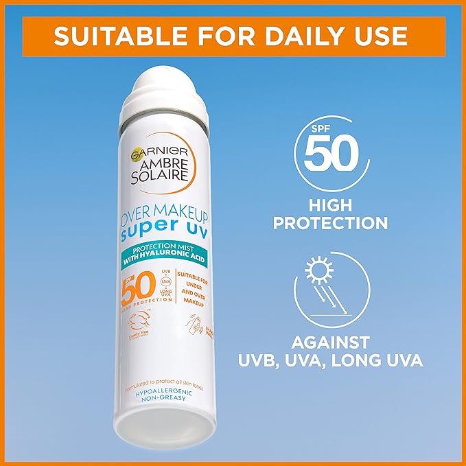 Garnier Ambre Solaire Sun Protection Over Makeup, Non-Greasy + Lightweight, With Hyaluronic Acid, Protection Mist SPF50, Super UV, 75ml Secondary image