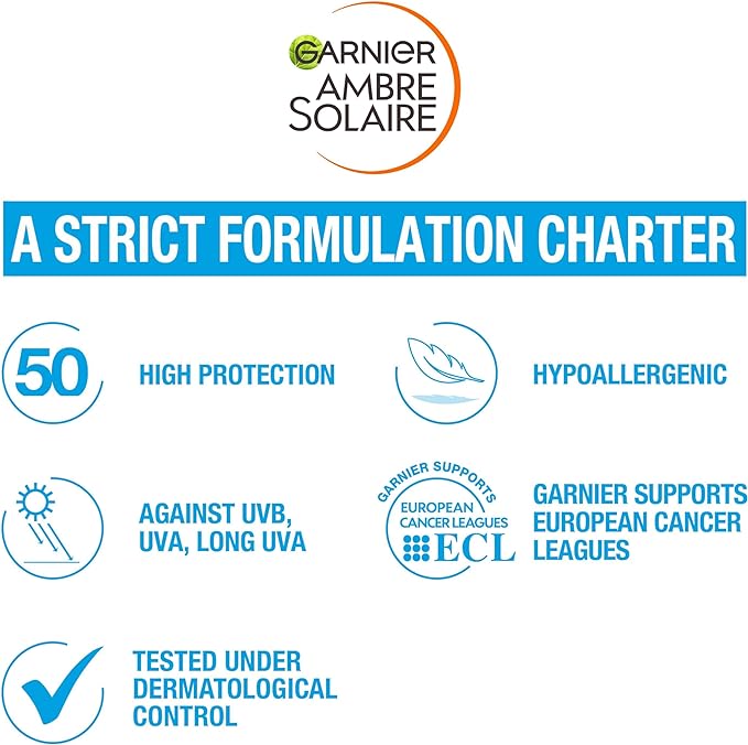 Garnier Ambre Solaire Sun Protection Over Makeup, Non-Greasy + Lightweight, With Hyaluronic Acid, Protection Mist SPF50, Super UV, 75ml - British D'sire