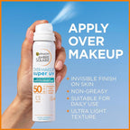 Garnier Ambre Solaire Sun Protection Over Makeup, Non-Greasy + Lightweight, With Hyaluronic Acid, Protection Mist SPF50, Super UV, 75ml - British D'sire