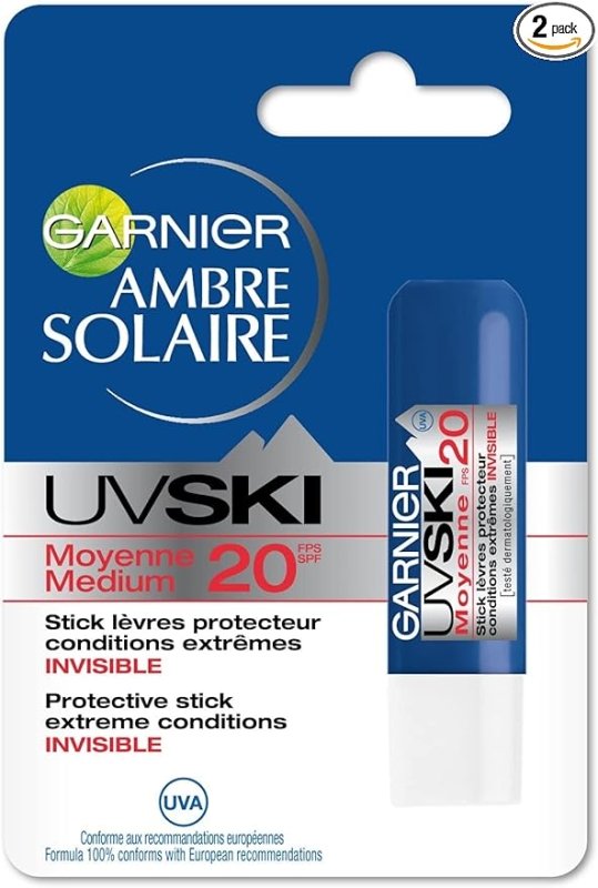 Garnier Ambre Solaire UV SKI Stick Protection Lèvres Invisible pour Haute Montagne - Lot de 2 - British D'sire