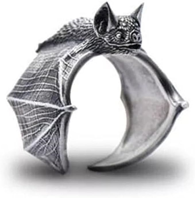 GAUEIOUR Adjustable Vintage Bat Rings,Halloween Black Bat Ring Male,Gothic Halloween Jewelry Ring,Personalized Vintage Animal Open Ring - Rings - British D'sire