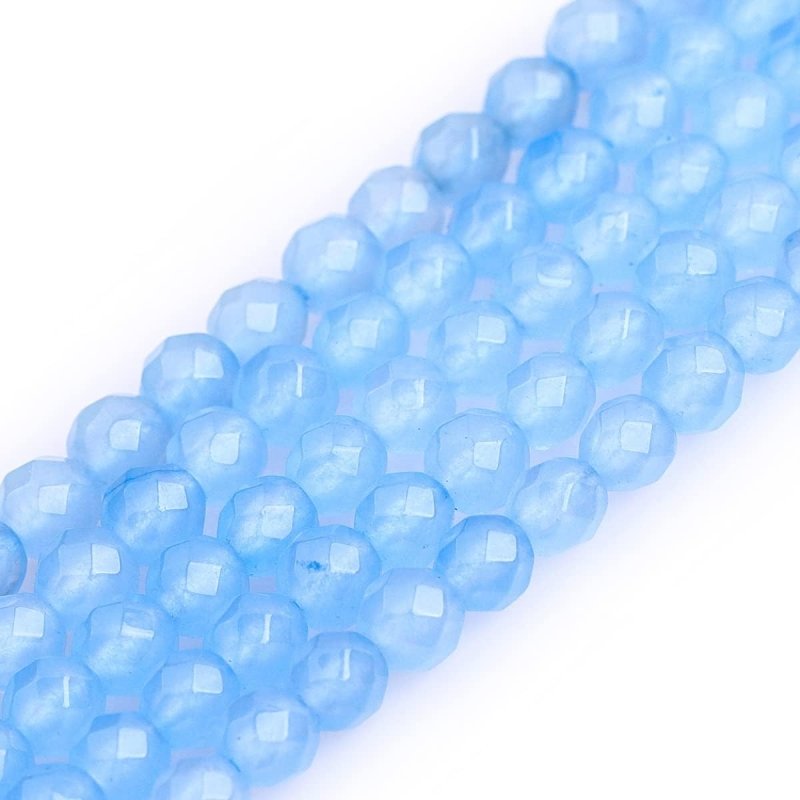 Gem - Inside 4mm Faceted Light Blue Jade Natural Gemstone Round Semi Precious Loose Beads for Jewellery Making 15" Strand - Beads - British D'sire