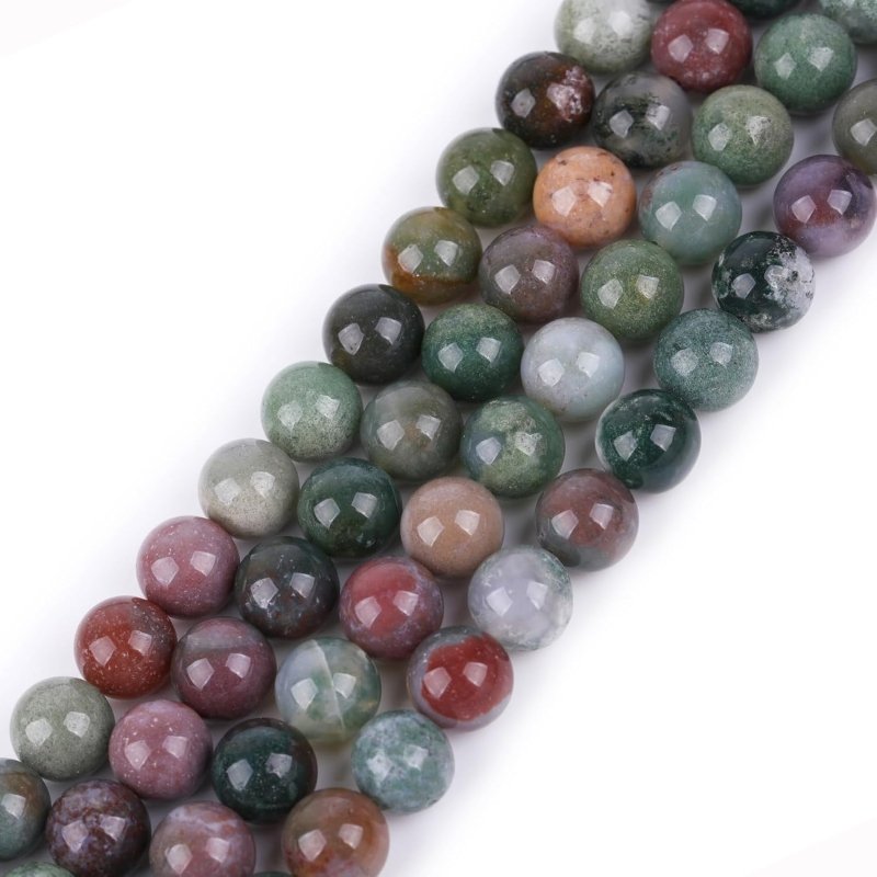 GEM - Inside 8mm Green Indian Agate Round Gemstone Semi Precious Loose Beads for Jewellery Making 15'' - Beads - British D'sire