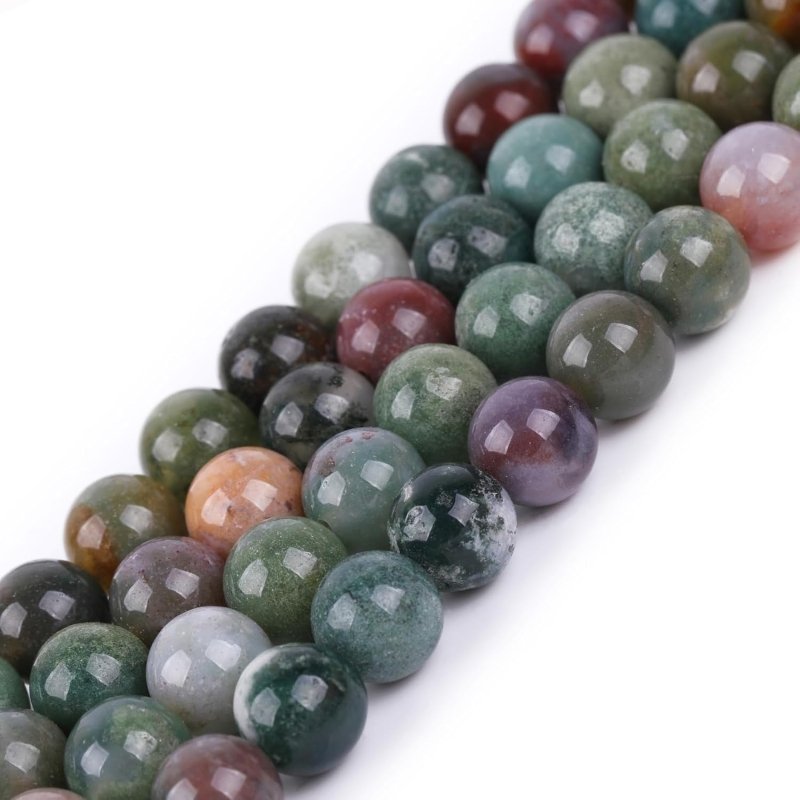 GEM - Inside 8mm Green Indian Agate Round Gemstone Semi Precious Loose Beads for Jewellery Making 15'' - Beads - British D'sire