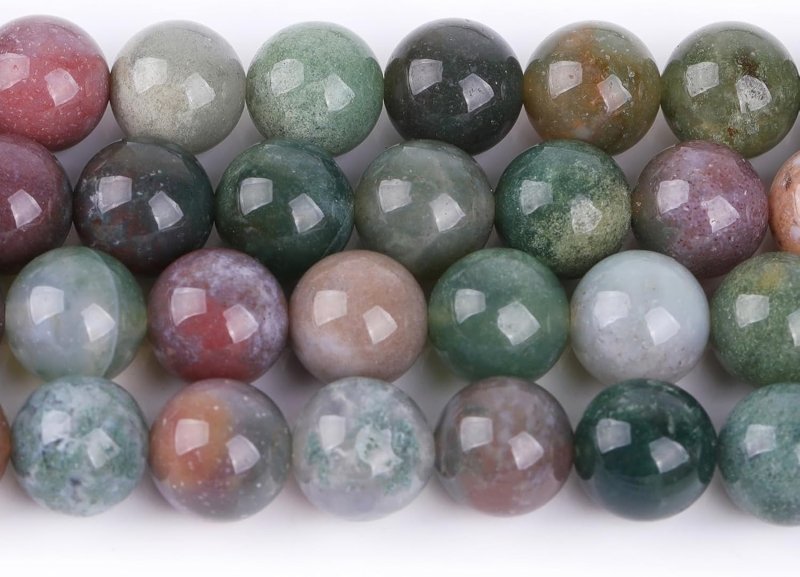 GEM - Inside 8mm Green Indian Agate Round Gemstone Semi Precious Loose Beads for Jewellery Making 15'' - Beads - British D'sire